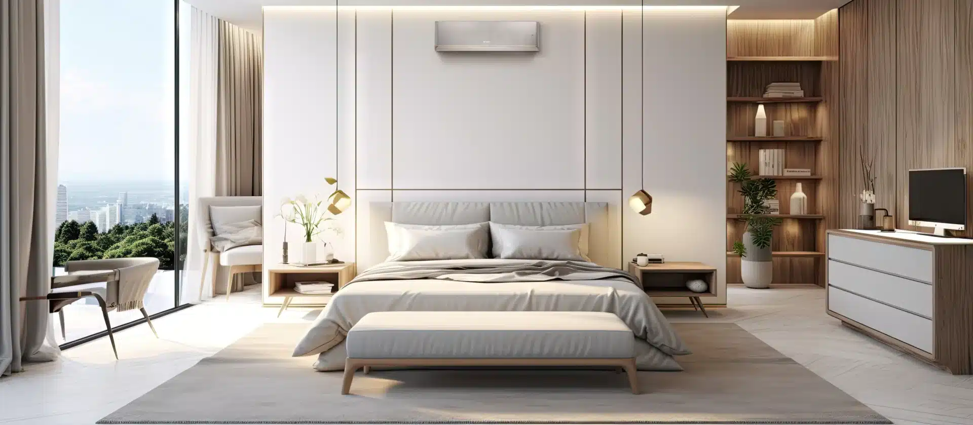 Airy zilver wandmodel in moderne slaapkamer Airy zilver wandmodel in moderne slaapkamer